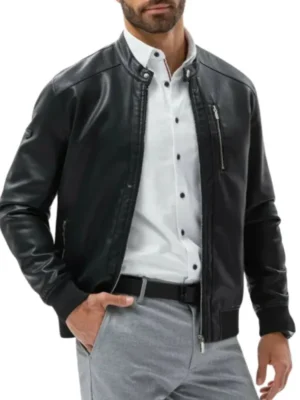 Men-Black-Cafe-Racer-Bomber-Leather-Jacket