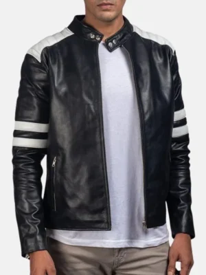 Men Brad Black And White Leather Jacket