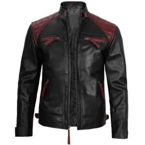 Men Quilted Cafe Racer Leather Jacket