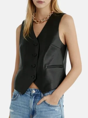 Women-Black-Leather-Vest-For
