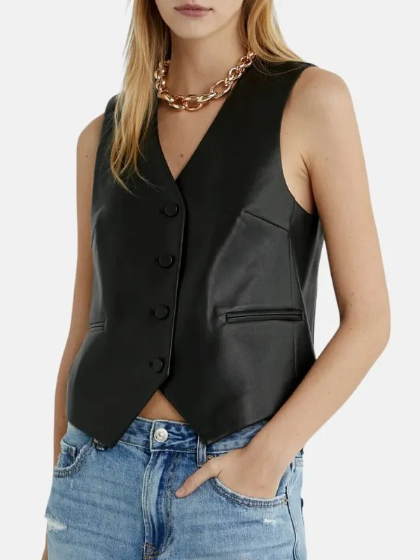 Women-Black-Leather-Vest-For
