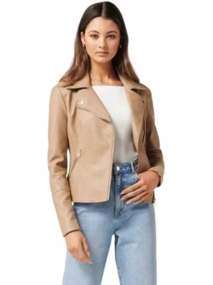 Amy Beige Slim Fit Brown Womens Leather Motorcycle Jacket