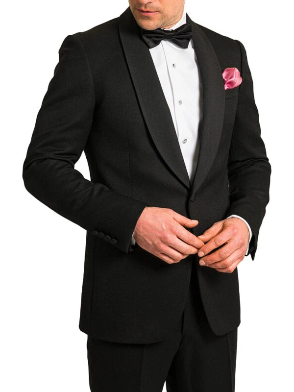 Lapel mens dinner suit jacket styled with pink pocket square scaled 1