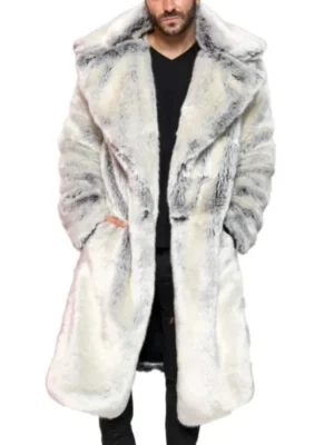 Mens White Chinchilla Long Fur Coat