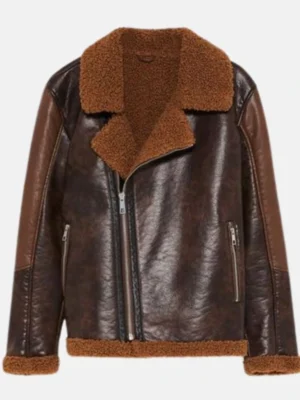brown sheraling leather brown jacket
