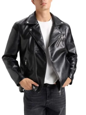 mens black leather biker jacket