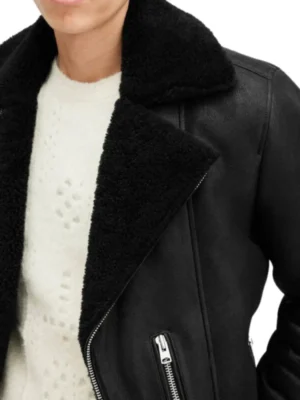 shearling black dyed leather jacket