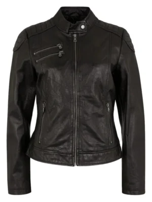 womens black cafe racer leather jacket