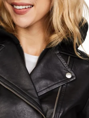 womens hooded black leather jacket
