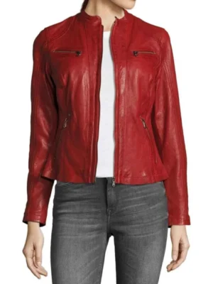 womens red leather jacket