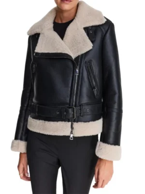 womens shearling leather black jacket