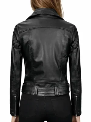 Black Leather Asymmetrical Biker Jacket For Womens 1