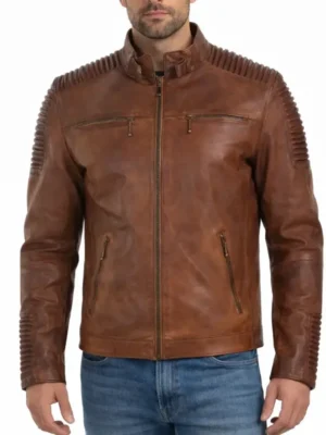 Brown Distressed Mens Biker Motorcycle Leather Jacket 1