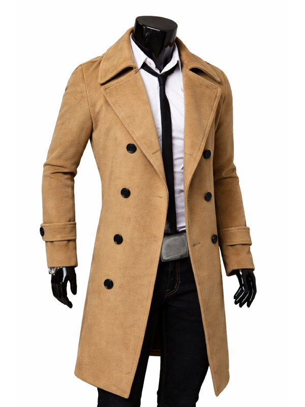 Brown Double Breasted Casual Slim Fit Trench Coat