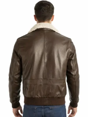 Brown Pilot Shearling Bomber Leather Jacket For Mens