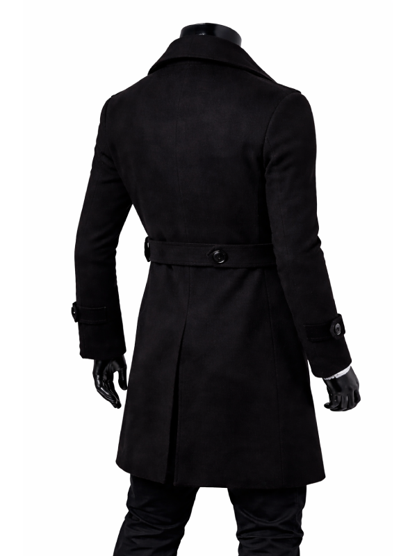 Double Breasted Casual Slim Fit Trench Coat Black