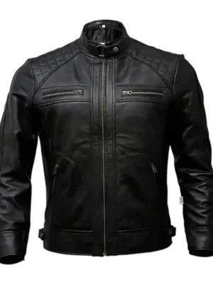 Genuine Mens Leather Motorcycle Jacket Lambskin