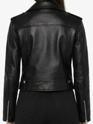 Get Now Sarah Women Moto Black Biker Leather Jacket For Sale