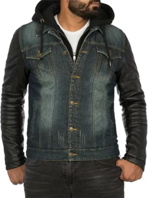 Hooded Leather Denim Jacket jpg