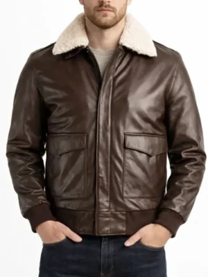 Men Brown Pilot Shearling Leather Bomber Jacket
