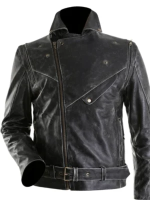 Men Slim Fit Distressed Biker Jacket Black