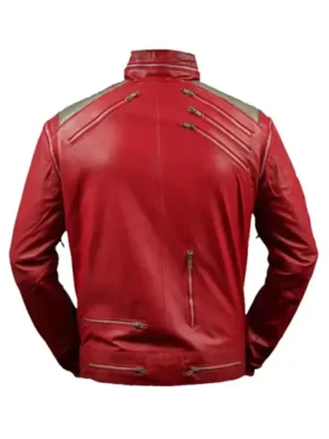 Men Stylish Multi Zipper Red Leather Cafe Racer Jacket