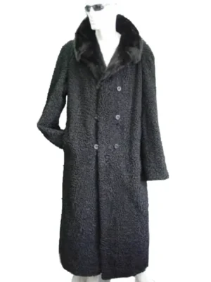 Mens Astrakhan Persian Lamb Fur Double Breasted Coat