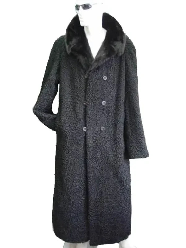 Mens Astrakhan Persian Lamb Fur Double Breasted Coat