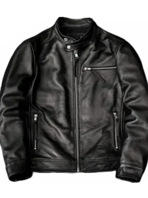Mens Biker Motorcycle Hunt Leather Jacket