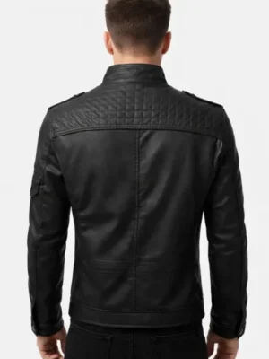 Mens Black Slim Fit Quilted Biker Leather Jacket