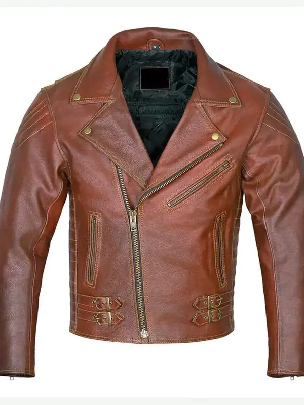 Men’s Brown Brando Style Biker Leather Jacket