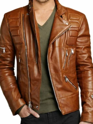 Mens Brown Leather Jacket Slim Fit Biker Jacket
