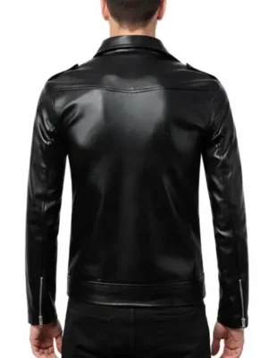 Mens Buston Black Shining Leather Biker Jacket