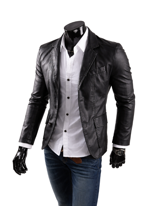 Men's Casual Smart Designers Leather Blazer Black