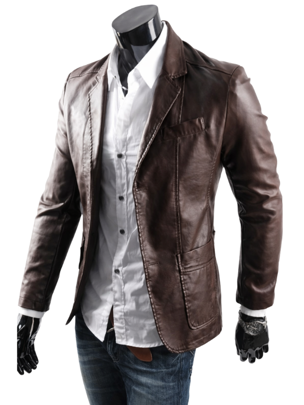 Men's Casual Smart Designers Leather Blazer Dark Brown