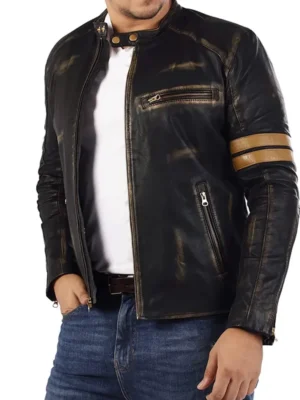 Mens Distressed Black Racer Jacket