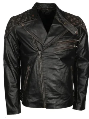 Mens Skull Embossed Crossbones Motorcycle Jacket