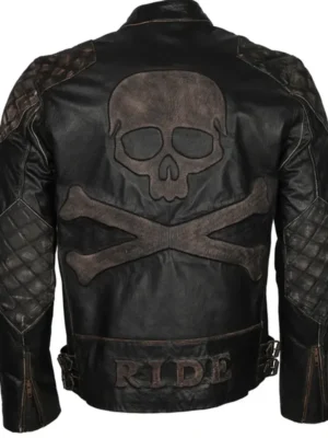 Mens Skull Embossed Crossbones Motorcycle Jacket Back