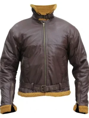 Mens Vintage Brown B3 Flying Sheepskin Aviator Bomber Leather Jacket jpg