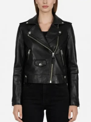 Sarah Women Moto Black Biker Leather Jacket