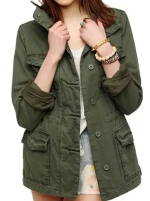 Women 4 Pocket Military Green Cotton Jacket