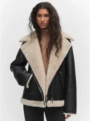 Women Aviator Pilot Shearling Sheepskin Bomber Jacket