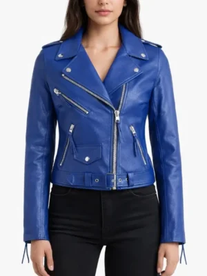 Women Blue Brando Biker Jacket 1
