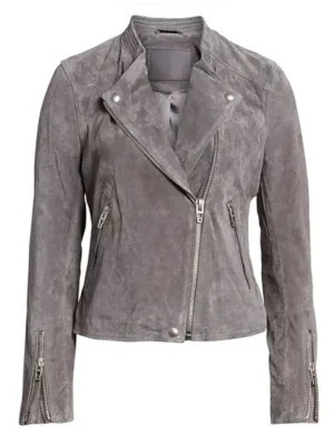 Women Grey Biker Suede Asymmetrical Jacket