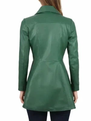 Women Peplum Style Green Leather Biker Jacket 1