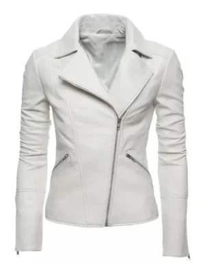 Womens White Motorcycle Slim Fit Biker Leather Jacket