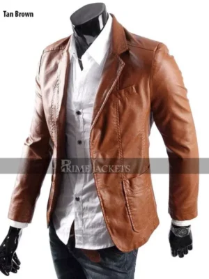 men casaul slim tan brown leather jackets blazer jpg