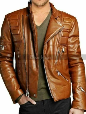 mens brown biker jacket