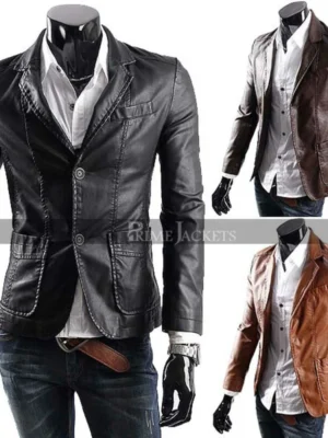 slimfit leather blazer