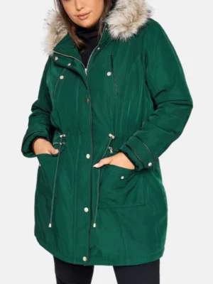 women forest green fur trim hooded parka coats_e5a0a29f 6415 4a4b 8aaa 39e6825ede44